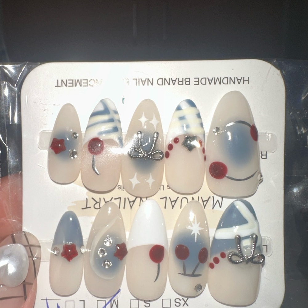 Y2k Cherry blue nail set